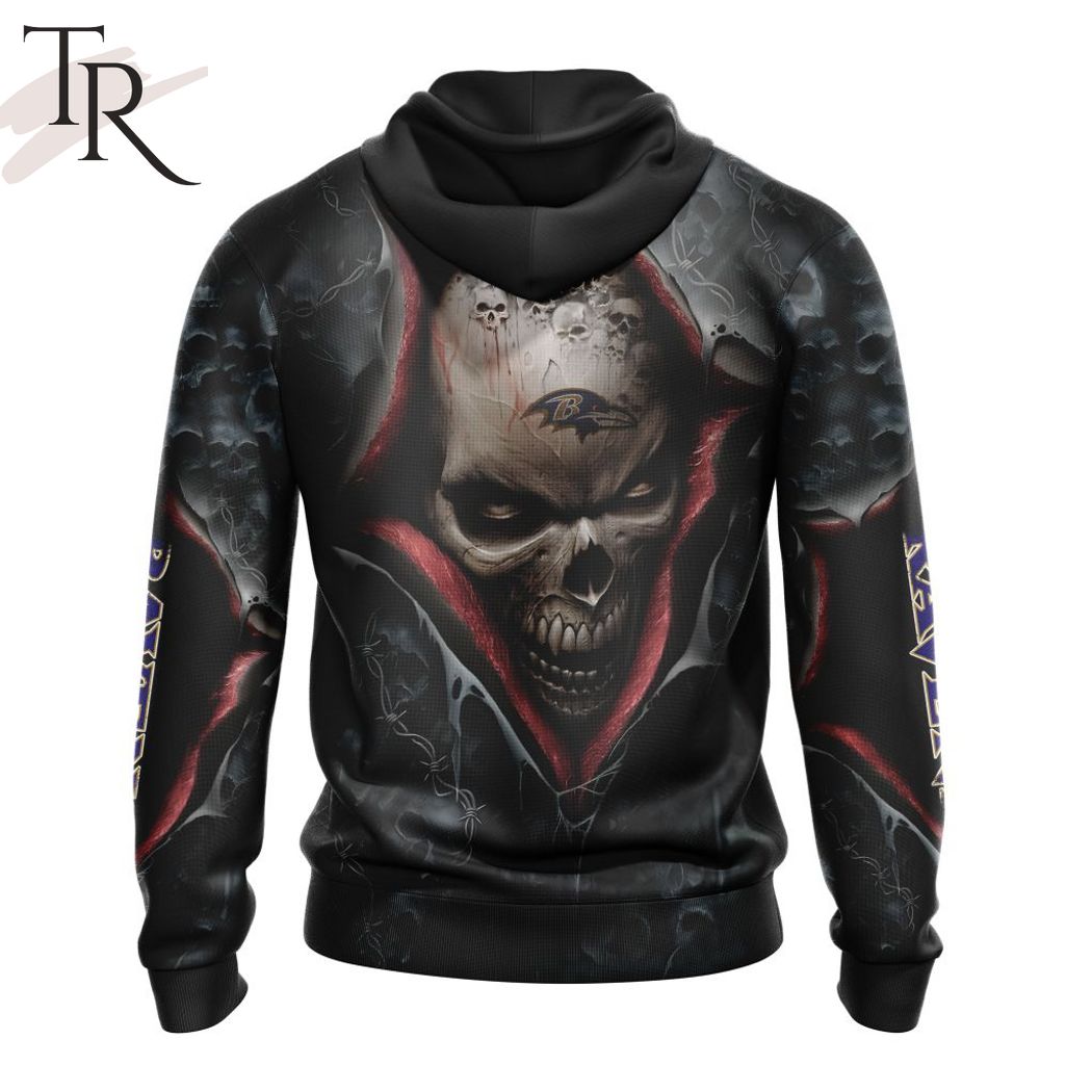 New 2025 NEW] NFL Baltimore Ravens Special Horror Skull Art Design Custom Hoodie - Image 3